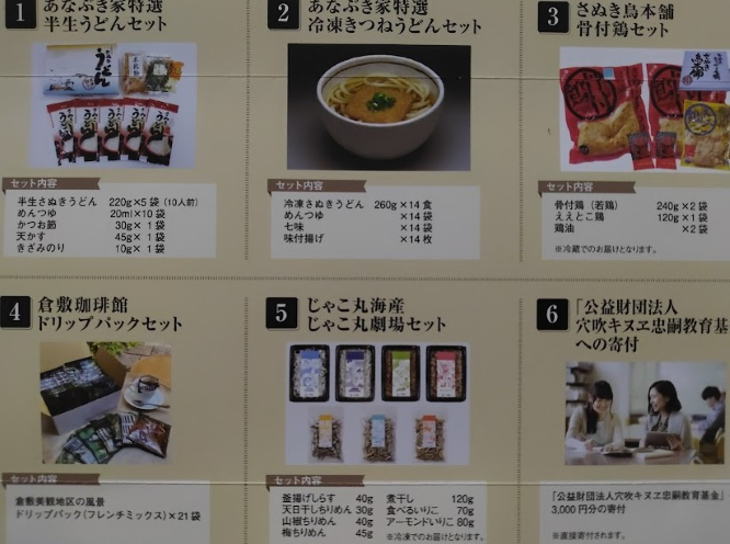 穴吹興産優待カタログ内容（うどん、肉、コーヒー等）