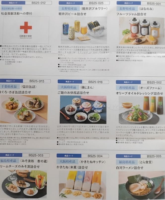 マブチモーター優待カタログ内容