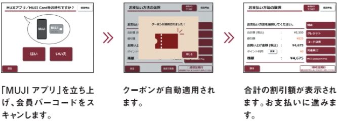 良品計画優待（電子クーポン）利用方法　セルフレジ