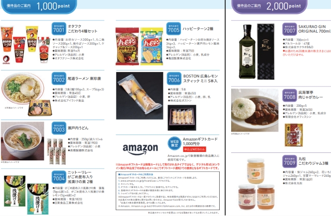 広島ガス優待カタログ内容（アマゾンギフトカード等）